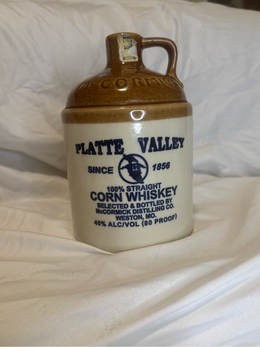 Platte Valley 100% Straight Corn Whiskey Ceramic Jug - Brown & Cream